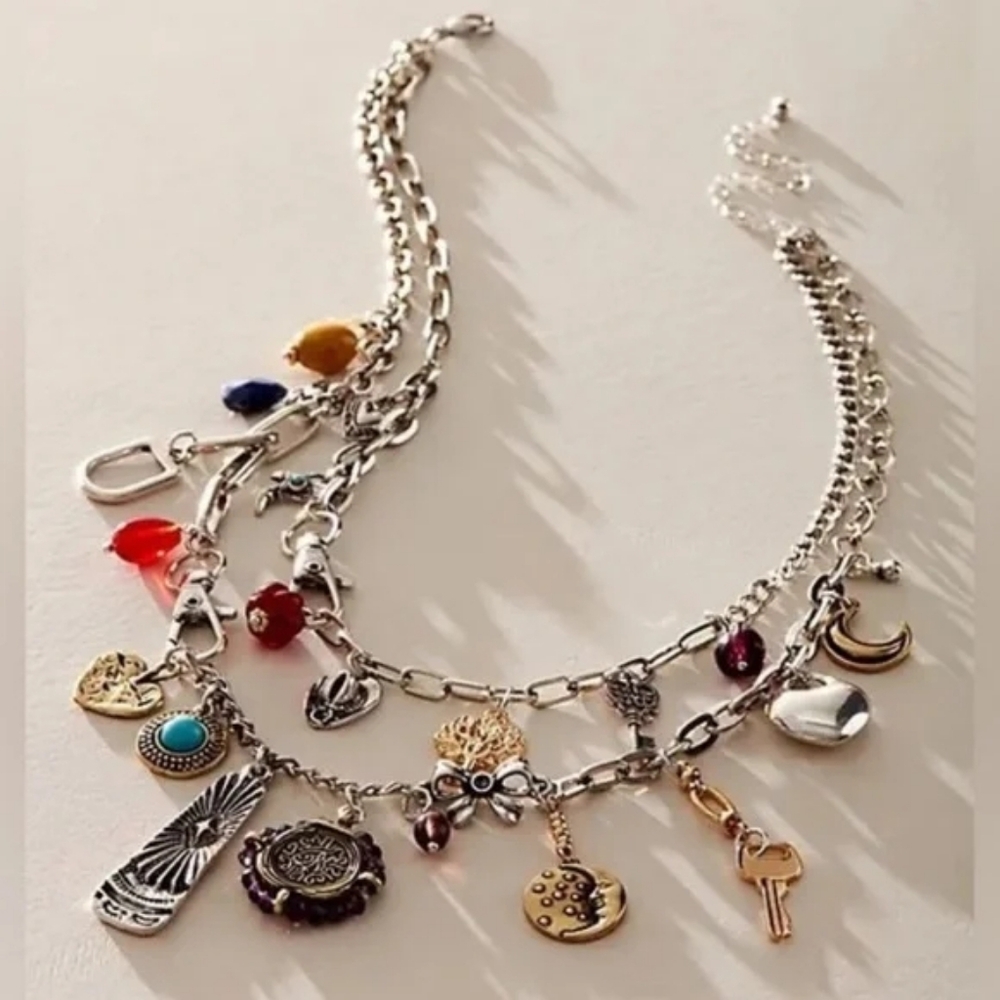 Free People Silver-Toned Multi-Charm Necklace with Colorful Gem Accents - Picture 6 of 6